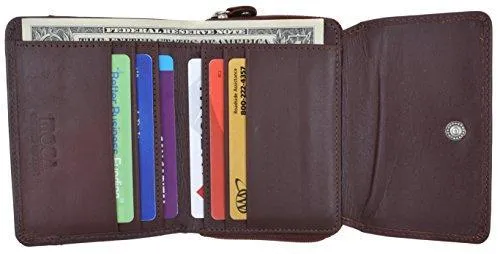 Moga Ladies Genuine Leather Trifold ID Card Holder Wallet With Zippered Compartment Women