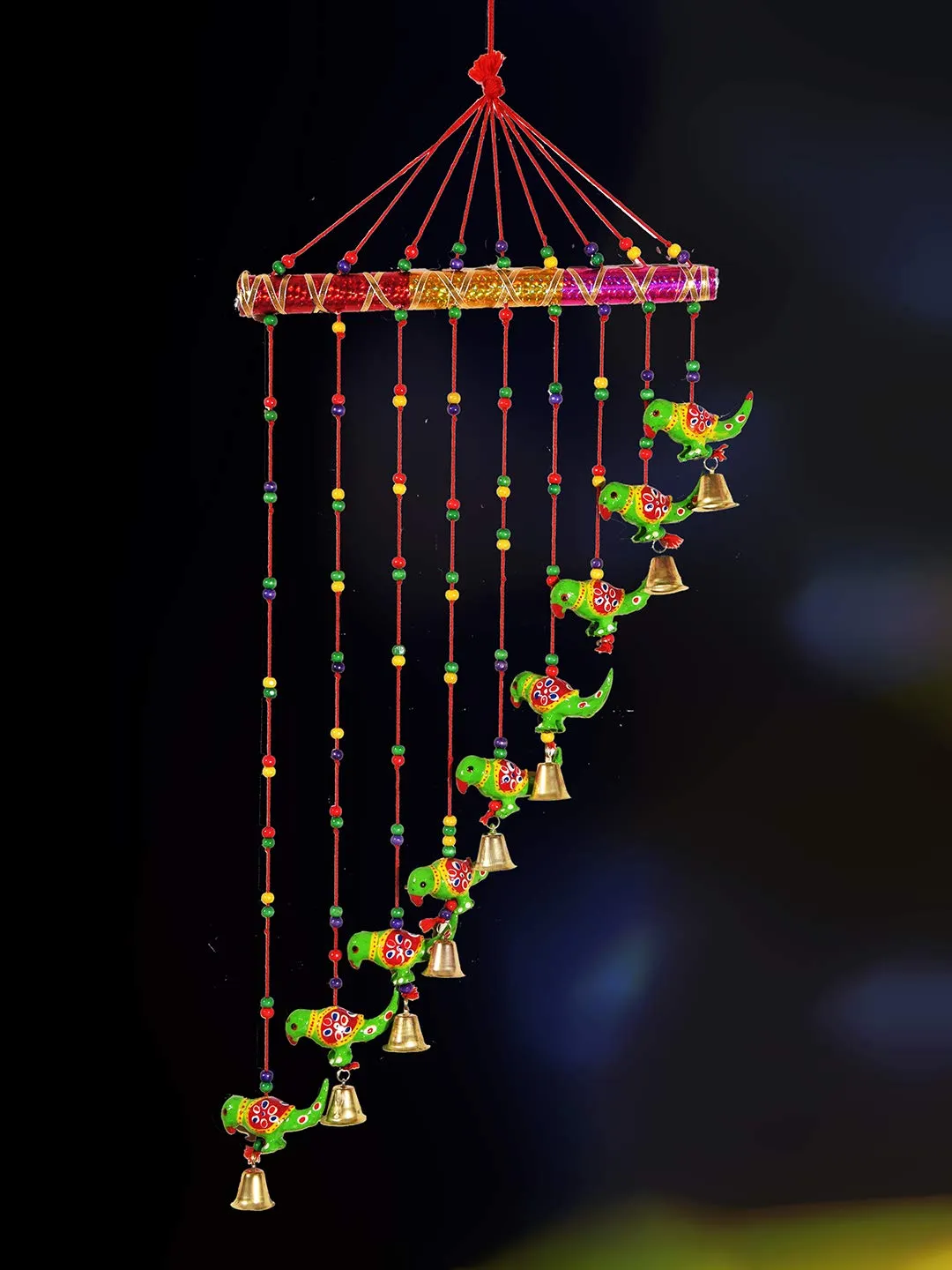 Monk wish Parrot Door Hanging Wood Windchime (77 CM, Multicolor)