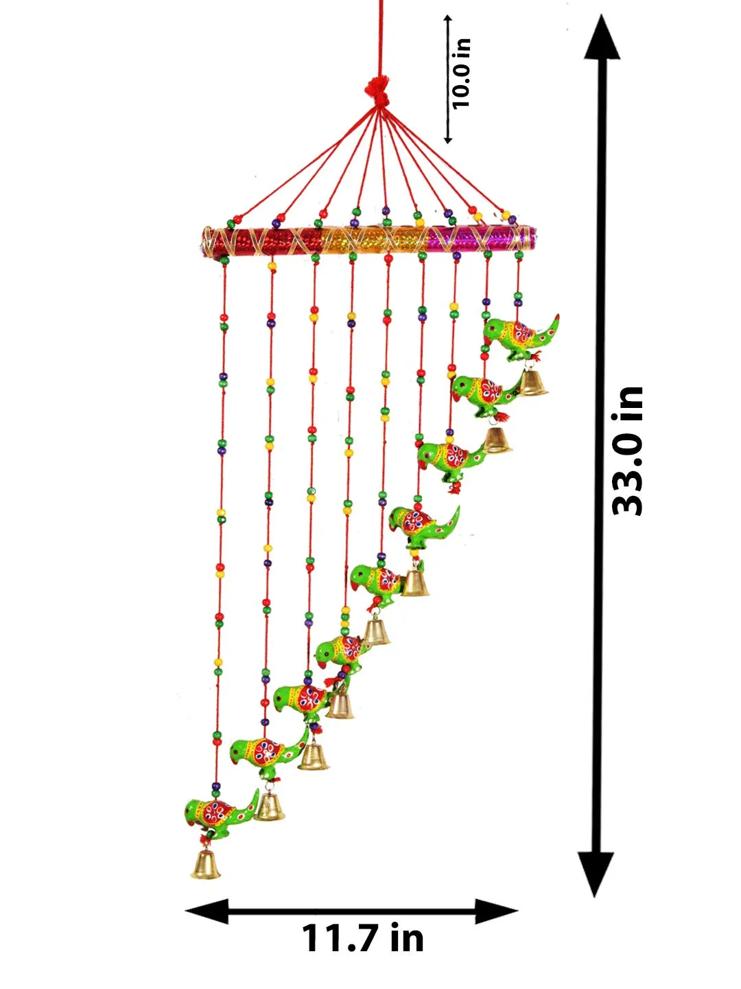 Monk wish Parrot Door Hanging Wood Windchime (77 CM, Multicolor)