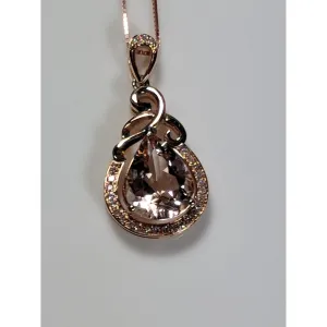 Morganite and Diamond Pendant Necklace in 18K Rose Gold, 2.08ctw