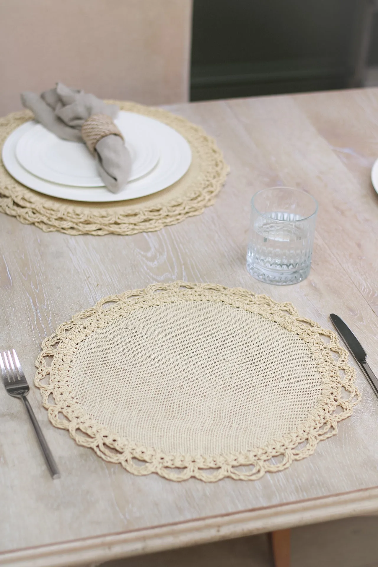 Natural Round Crochet Placemats | Set of 4