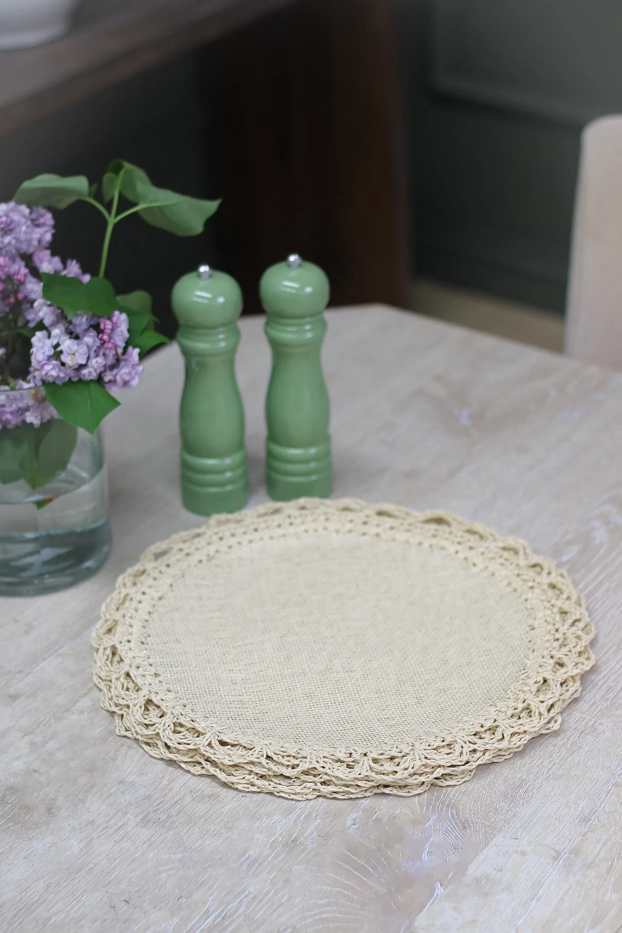 Natural Round Crochet Placemats | Set of 4