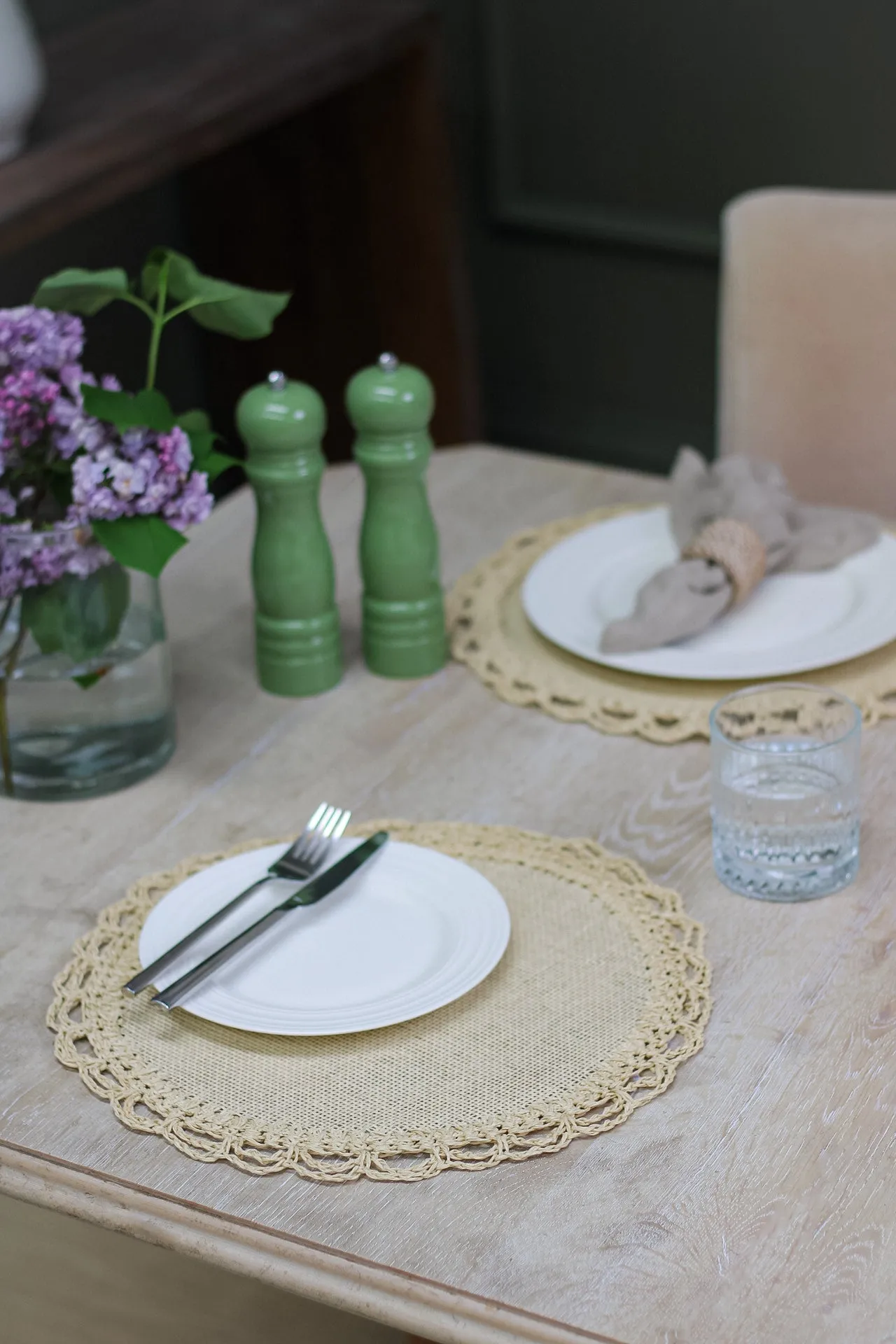 Natural Round Crochet Placemats | Set of 4