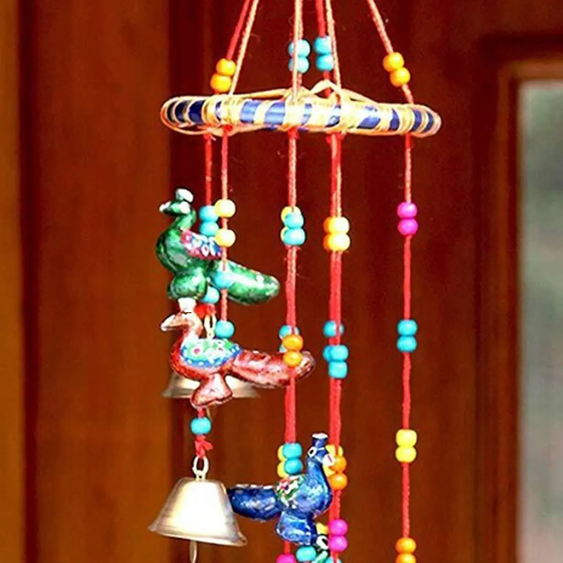 Navya Creation Handcrafted Rajasthani Bard Design Wall Hanging Decorative Showpiece - 45 cm Wood Windchime (24 inch, Multicolor)