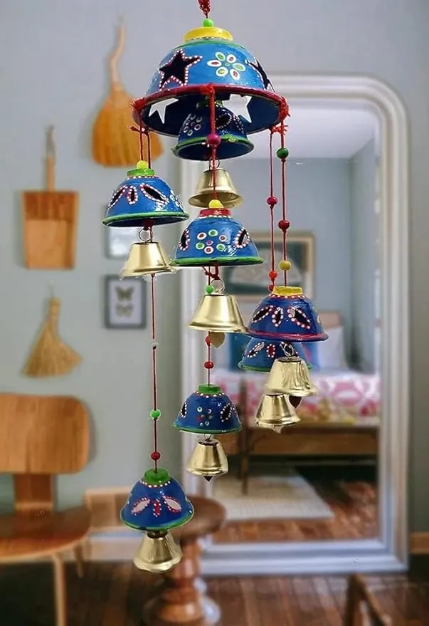 PANCHOLI UNIQUE Beautifull Rajasthani Wind Chimes for Home Decor for Housewarming,Diwali,Weding Function,Festival (Blue)