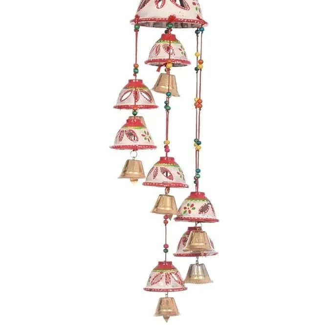 PANCHOLI UNIQUE Plastic Rajasthani Design Handcrafted Hanging Windchimes|Latkan with 8 Bells for Home Dcor & Positive Energy(White)