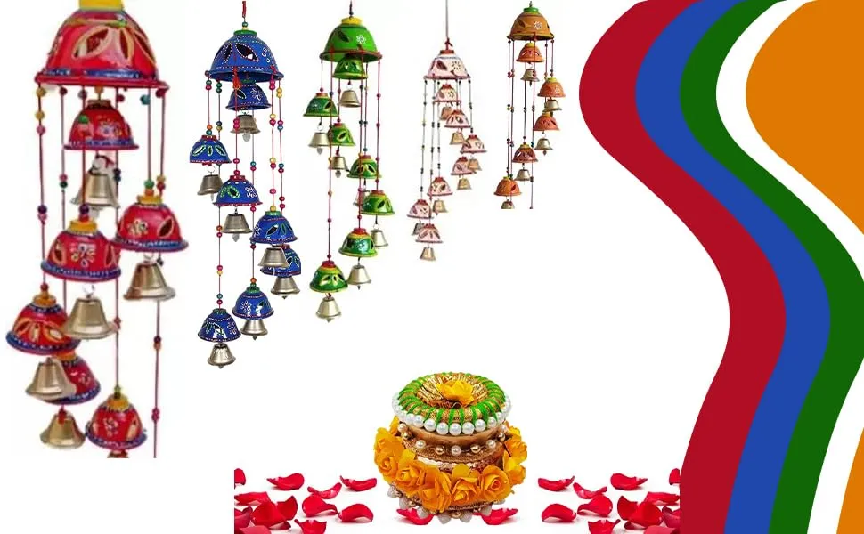 PANCHOLI UNIQUE Rajasthani Jhalar Wind Chime-Traditional Indian Decor Piece Wind Chimes for Home Decoration