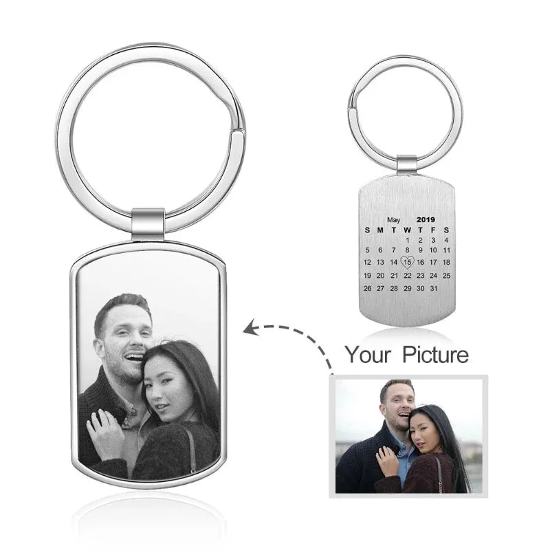 Personalized Custom Photo & Date Engraved Calendar Keychains