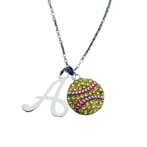 Personalized Softball Rhinestone Necklace- Letter