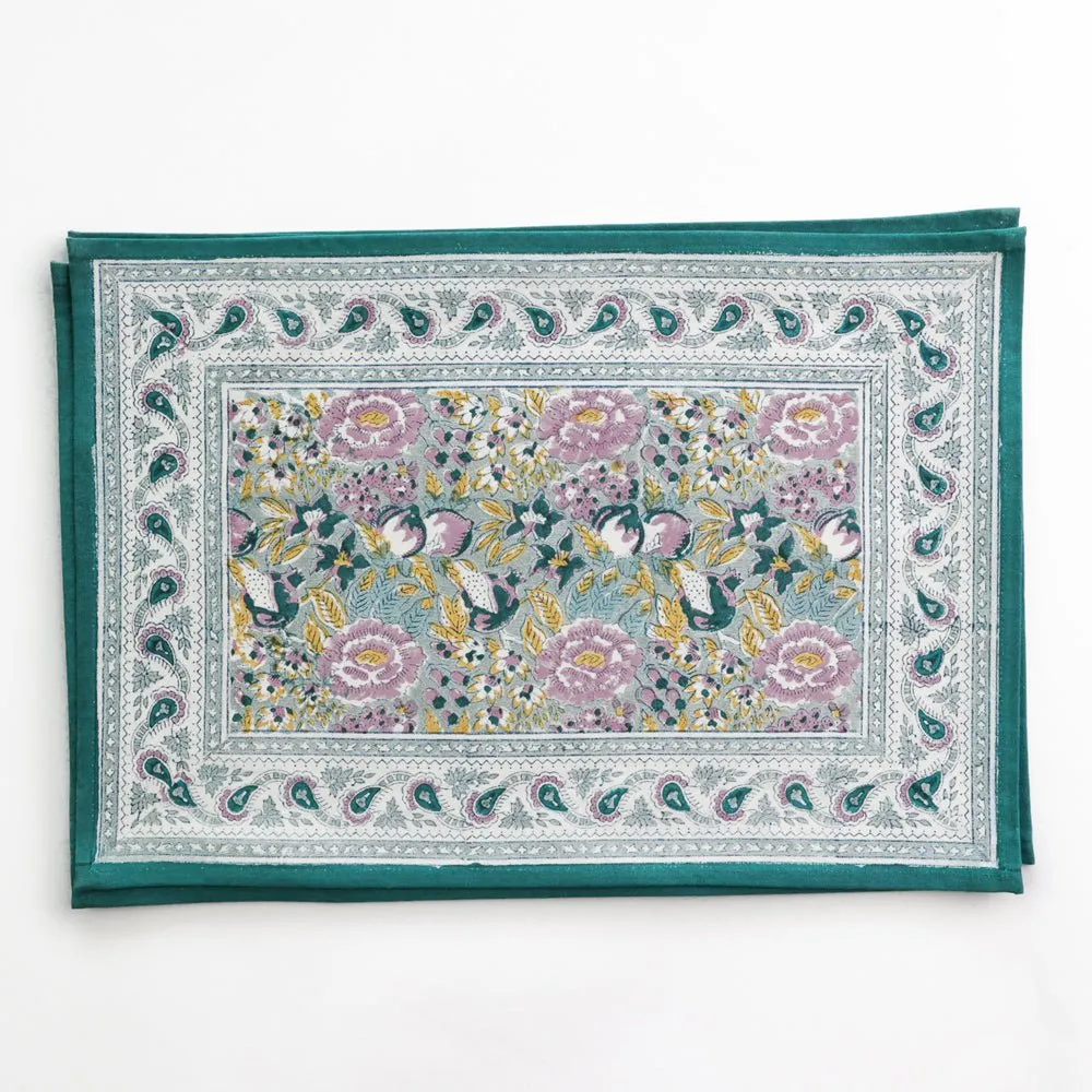 Pomegranate Garden Teal & Lilac Placemat | Set of 4