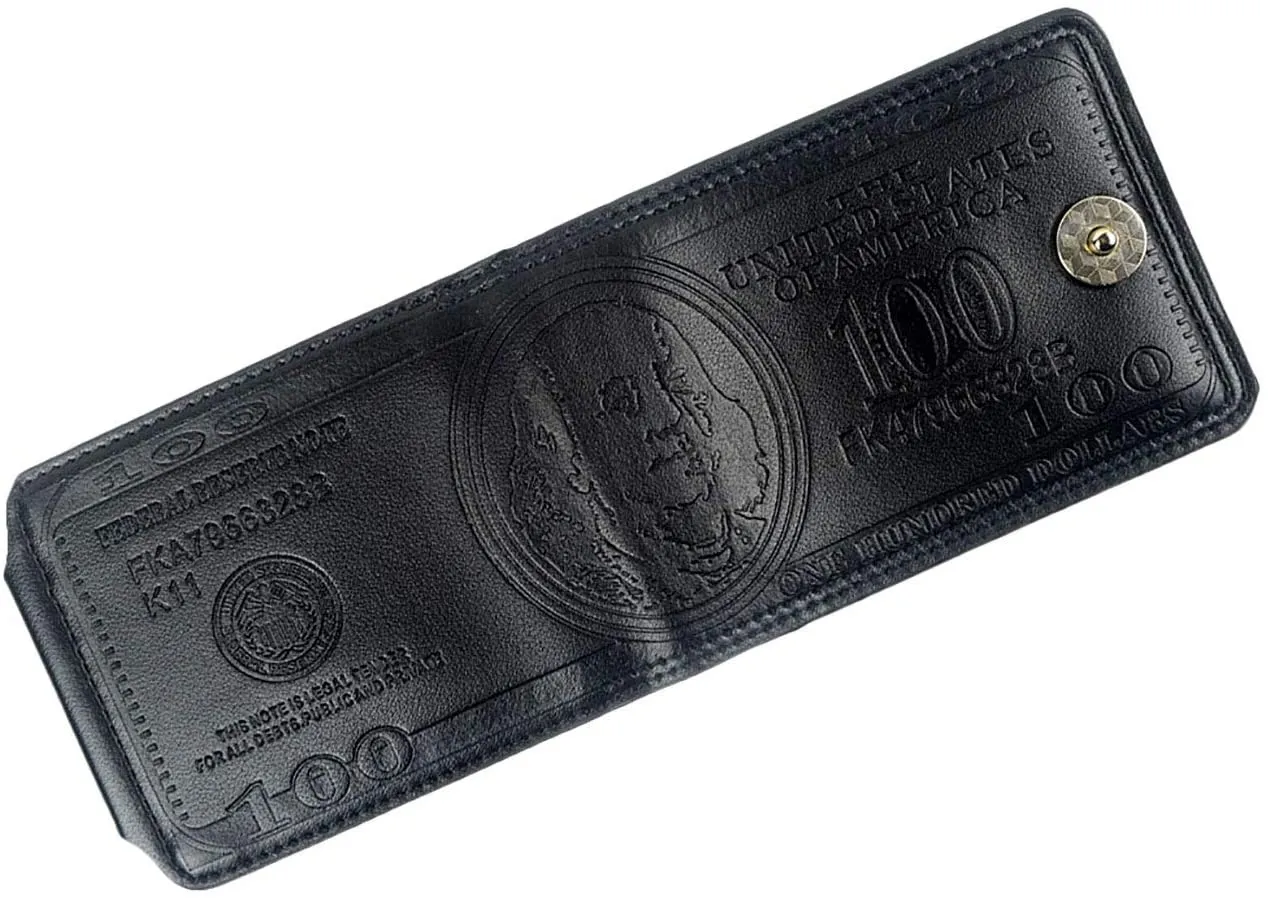 POPUCT New Men's US Dollar Bill Money Bifold Wallet(Black-Small)