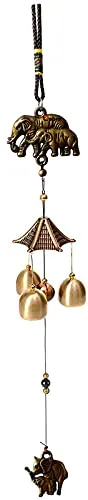 PSEUDO Elephant Metal Wind Chimes for Home Balcony Garden Positive Energy, Home Decor Hanging Long Brass Bells Gifts for Loved Ones 3 Bells