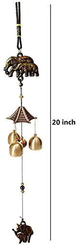 PSEUDO Elephant Metal Wind Chimes for Home Balcony Garden Positive Energy, Home Decor Hanging Long Brass Bells Gifts for Loved Ones 3 Bells