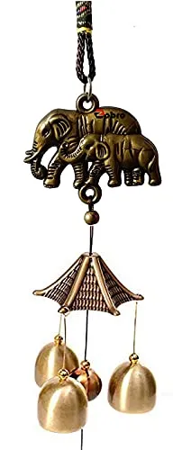 PSEUDO Elephant Metal Wind Chimes for Home Balcony Garden Positive Energy, Home Decor Hanging Long Brass Bells Gifts for Loved Ones 3 Bells