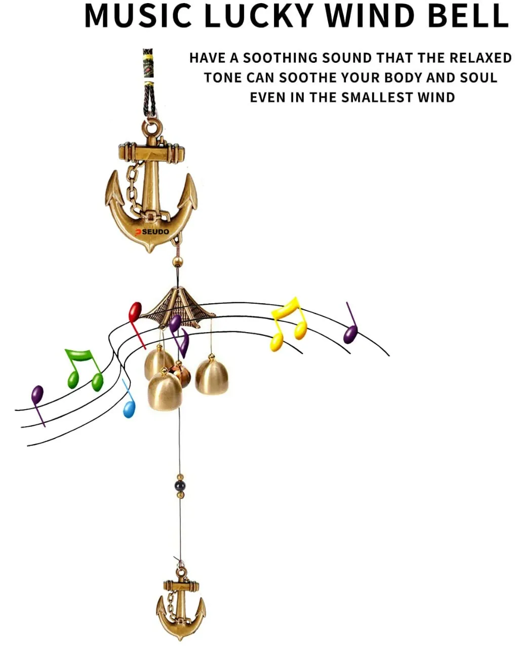 PSEUDO Ship Anchor Design Wind Chime Bells for Home Positive Energy (3 Bells with 1 Balls)