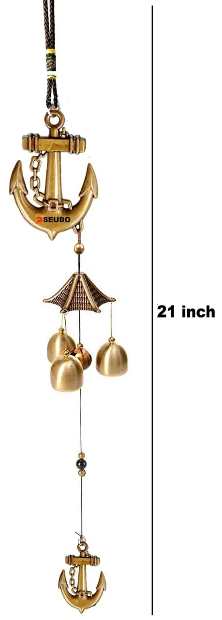 PSEUDO Ship Anchor Design Wind Chime Bells for Home Positive Energy (3 Bells with 1 Balls)