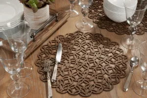 Round Placemats with Brown Laser Cut Design - Set of 4