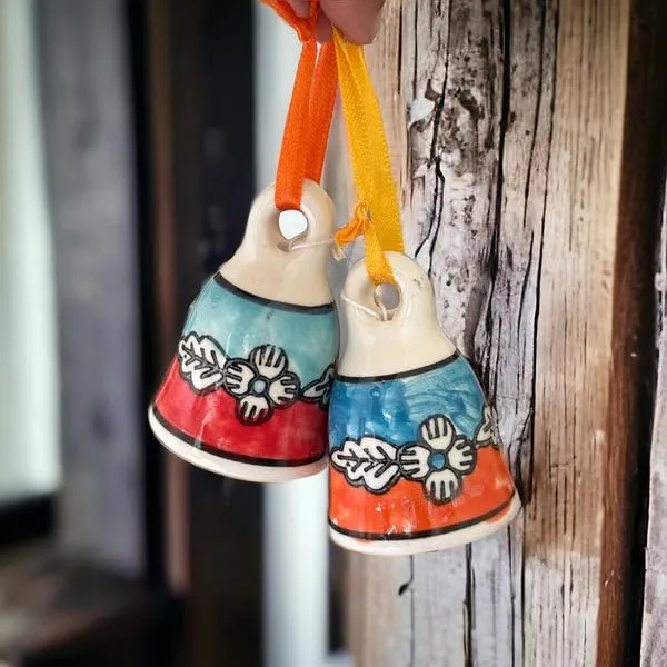 Shopping Shots Set of 2 Ceramic Bells (Small, Height 2.5 inch) Hand Painted for mandir aarti pujan, Wall hangings, Wind chymes, Entry Gates, Home Decor