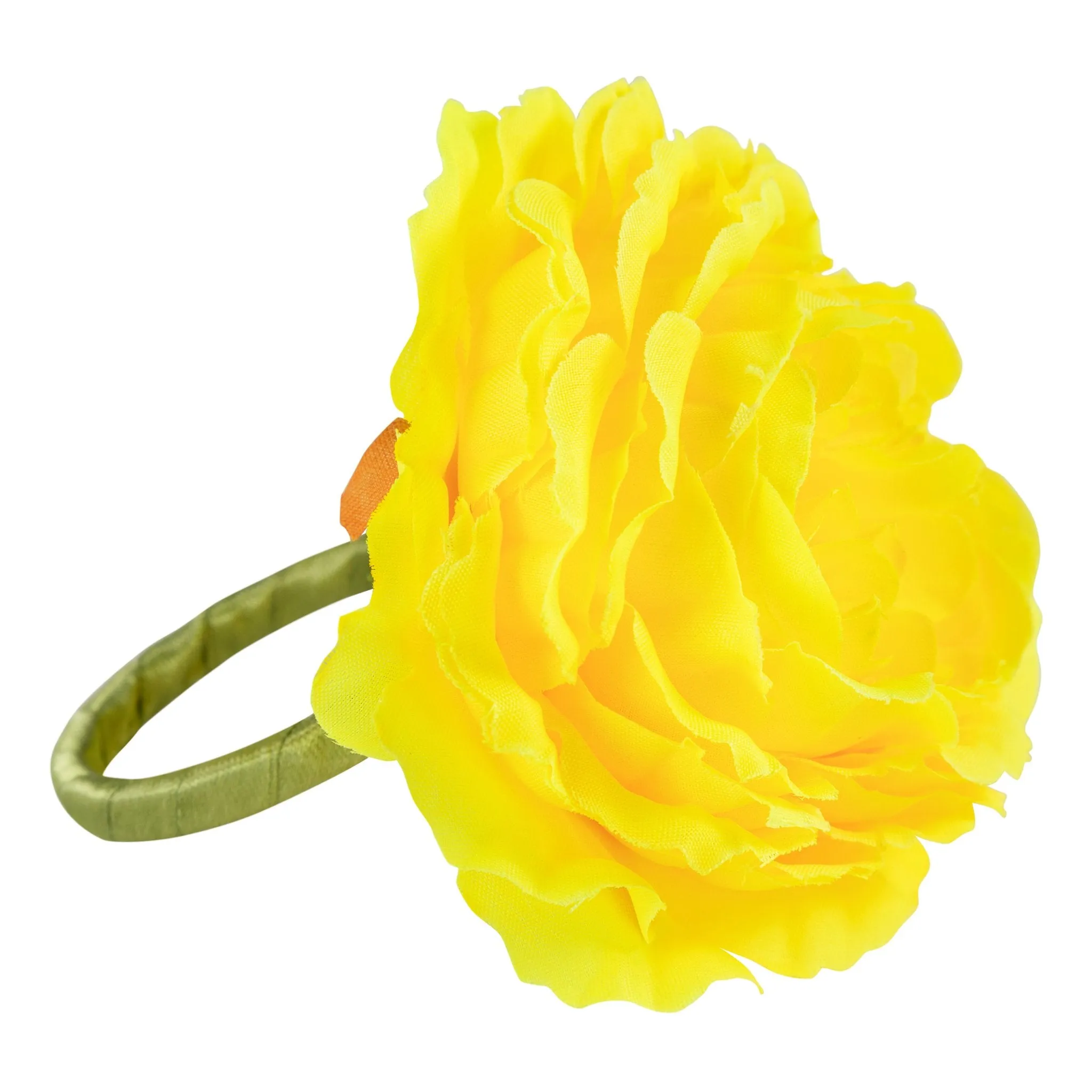 Silk Peony Flower Napkin Ring Holder (10 Count) - Yellow