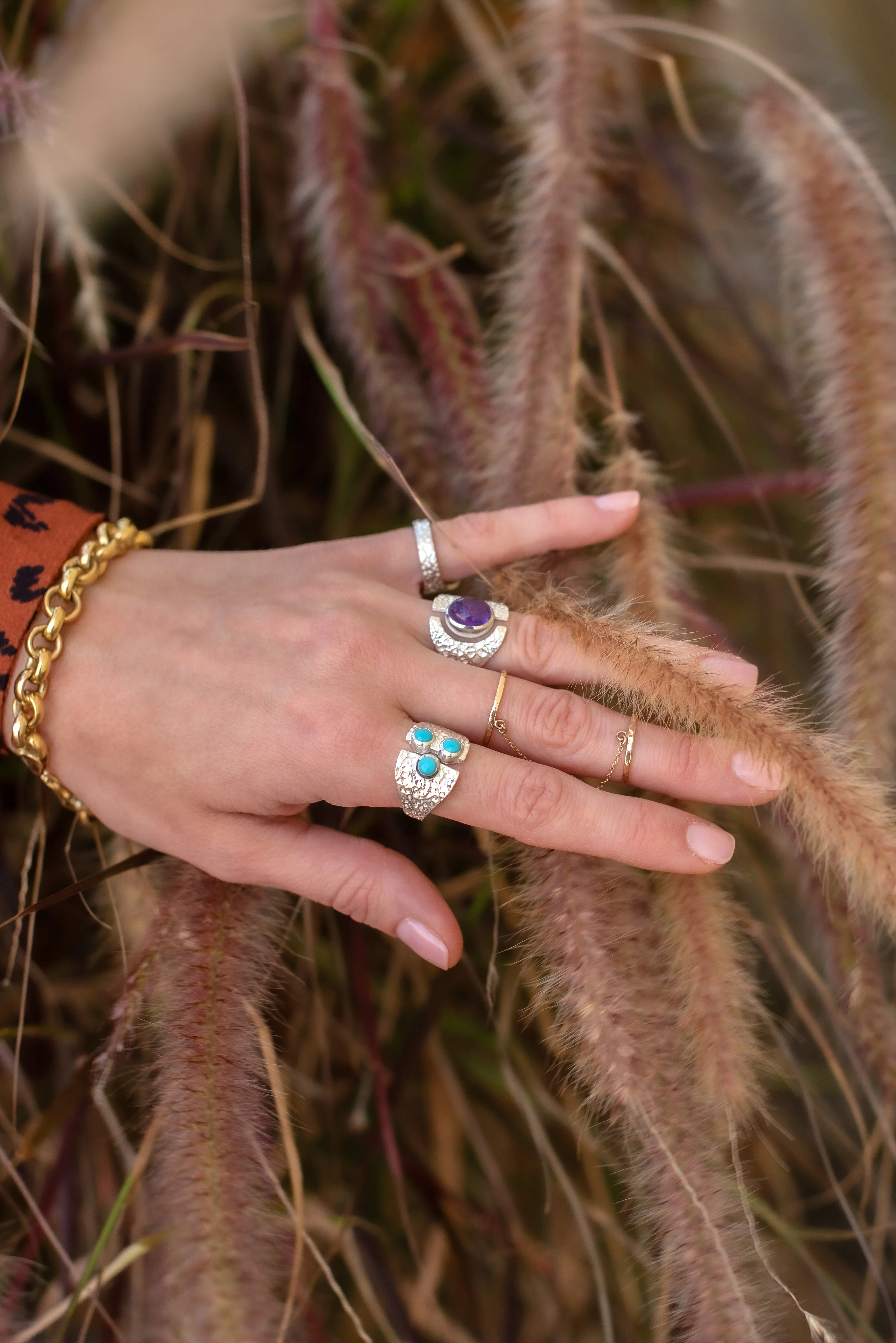 sterling open oval amethyst cabochon ring