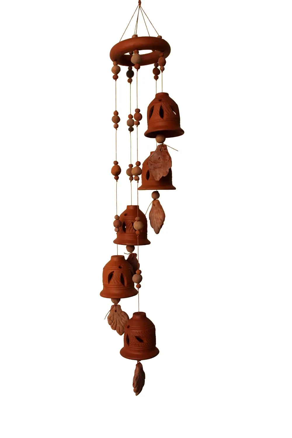 SULFAX Terracotta Natural Colour Ring Design Wind Chain of (Five Bell) with Great Melodious Sound 60CM Long