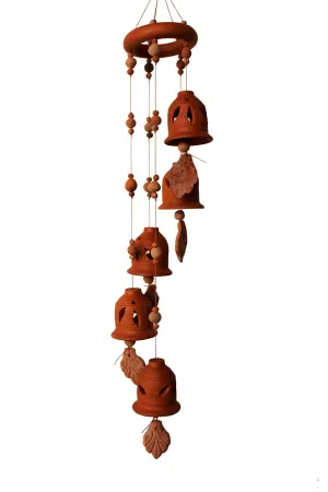 SULFAX Terracotta Natural Colour Ring Design Wind Chain of (Five Bell) with Great Melodious Sound 60CM Long