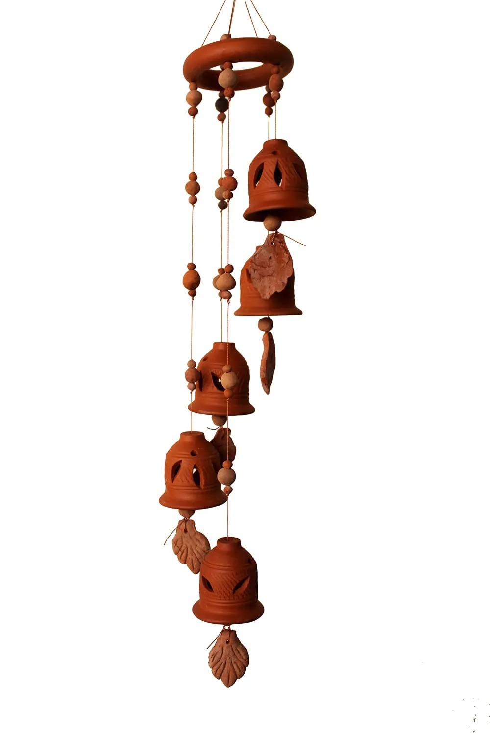 SULFAX Terracotta Natural Colour Ring Design Wind Chain of (Five Bell) with Great Melodious Sound 60CM Long