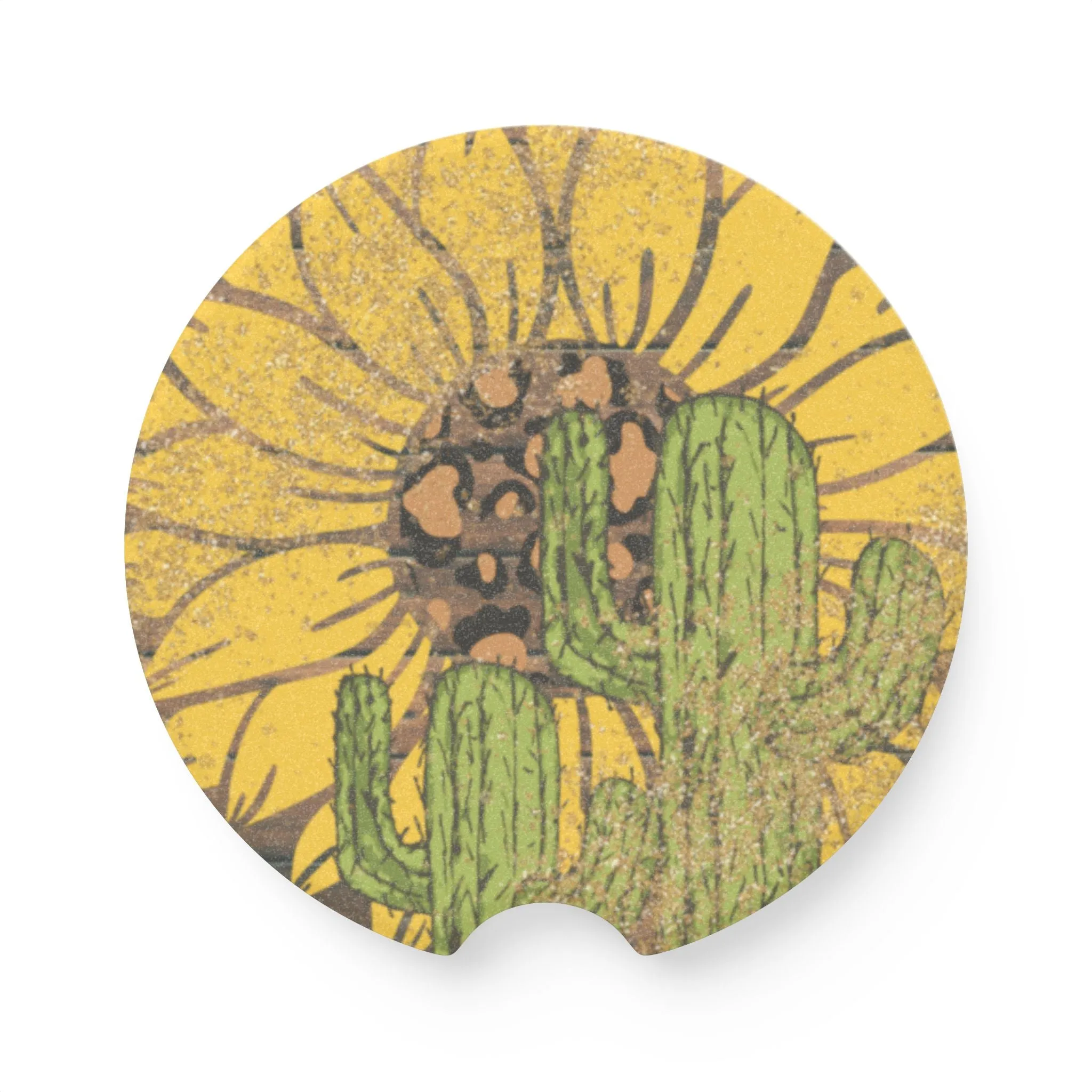 Sunflower Cactus Design Ceramic Car Coasters - 2 Pack