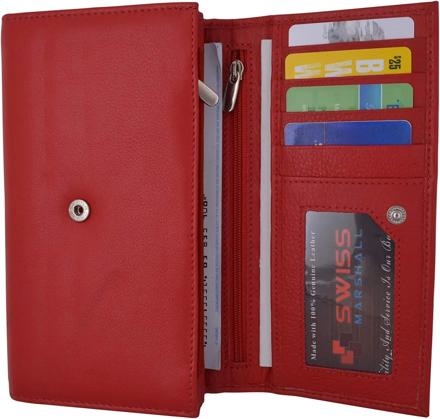 Swiss Marshall Women RFID Blocking Real Leather Wallet - Clutch Checkbook Wallet for Women