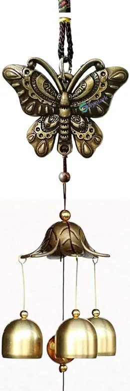 Synlark 3 Bell Butterfly Feng Shui Positive Energy Metal Wind Chimes for Home & Office Decoration (20 Inch) (Butterfly 3 Bell)