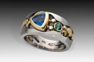 Tapered River Pebbles Ring with Large Trillion Sapphire