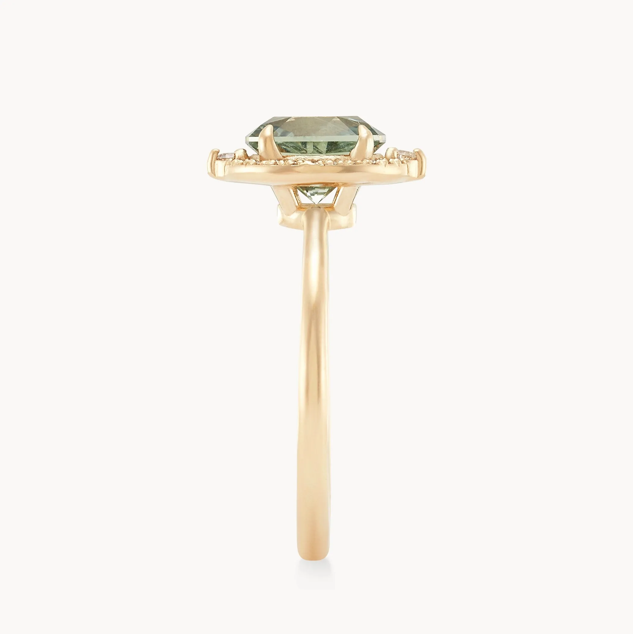 the flower moon ring one-of-a-kind - 14k yellow gold ring, green colourless sapphire AC