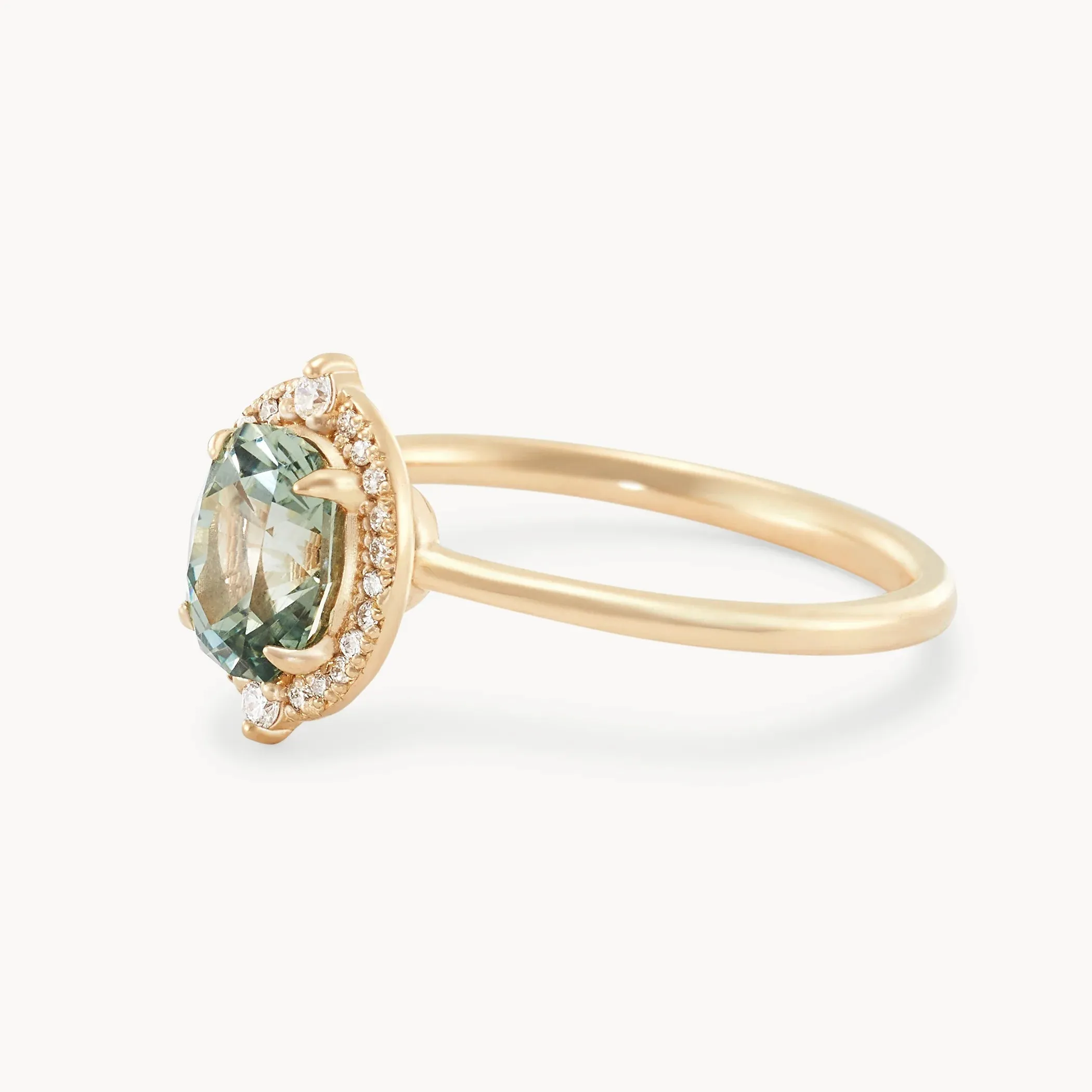 the flower moon ring one-of-a-kind - 14k yellow gold ring, green colourless sapphire AC