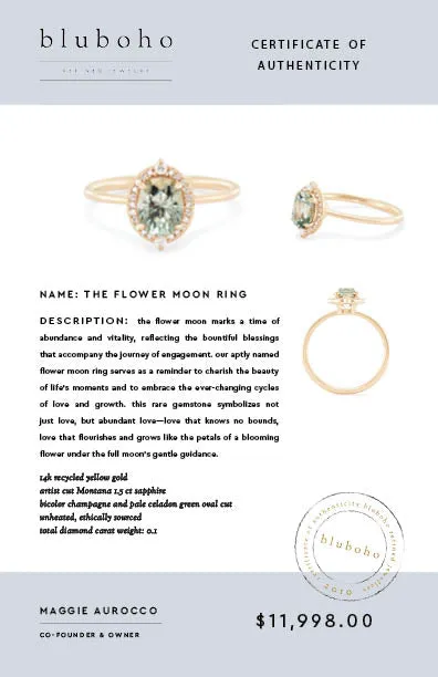 the flower moon ring one-of-a-kind - 14k yellow gold ring, green colourless sapphire AC