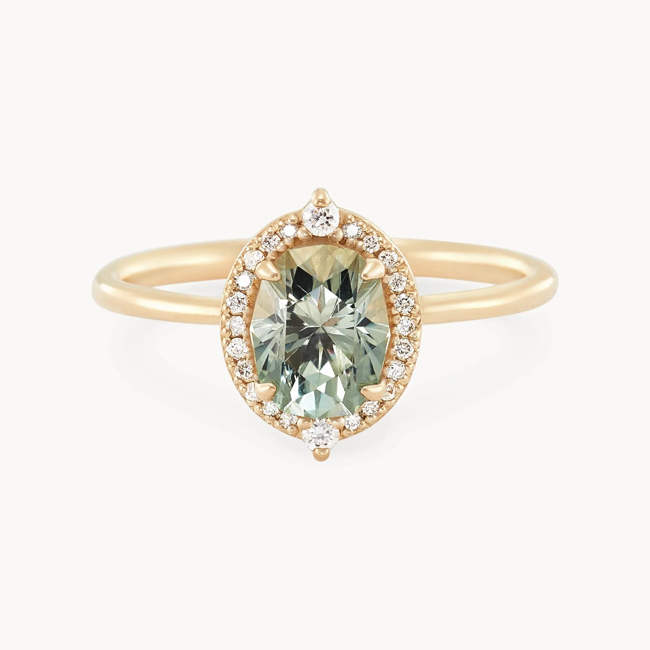 the flower moon ring one-of-a-kind - 14k yellow gold ring, green colourless sapphire AC