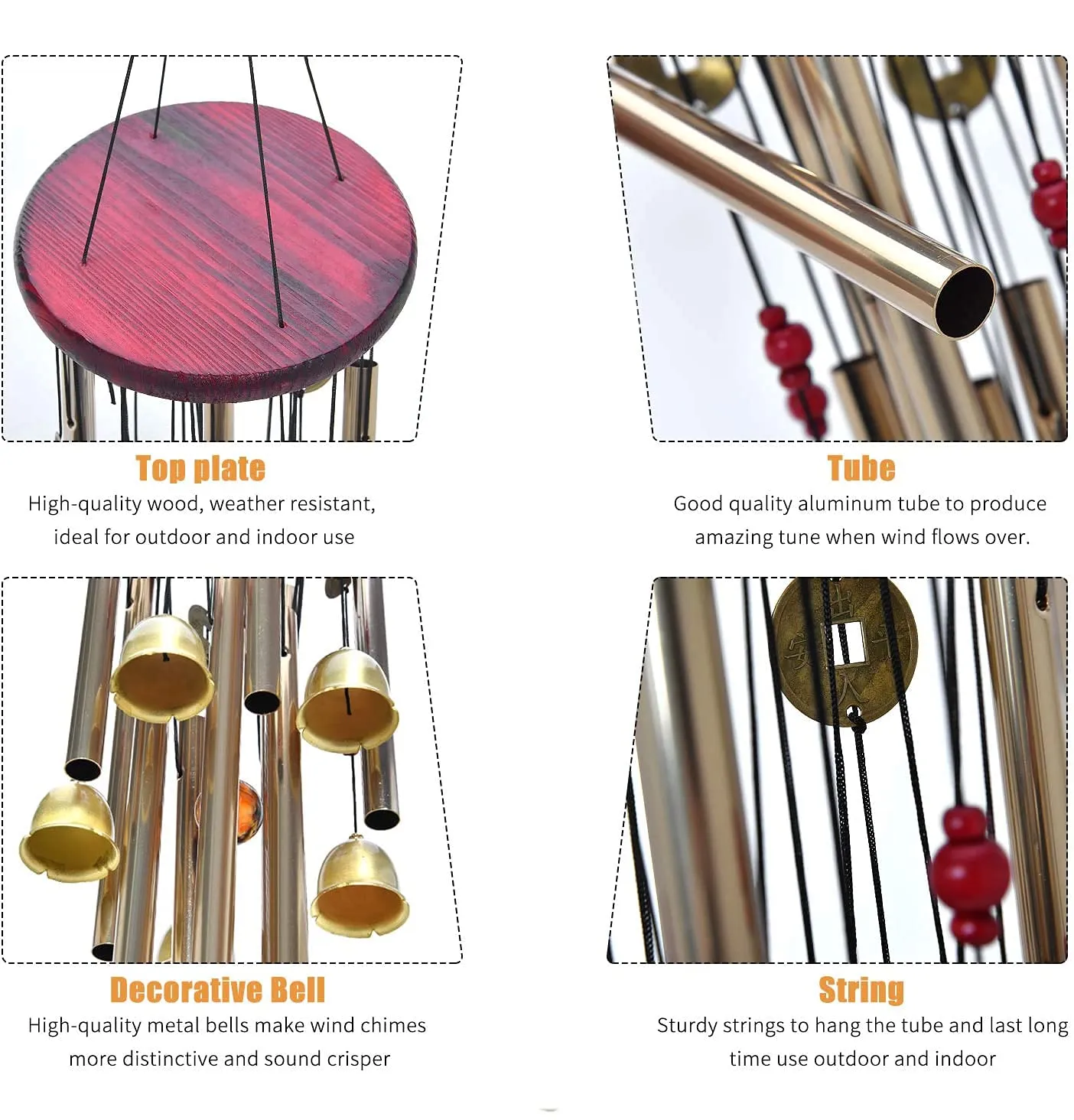 TIMESETL Fengsui Metal Wind Chime for Home Decor (24 inch, Multicolour)