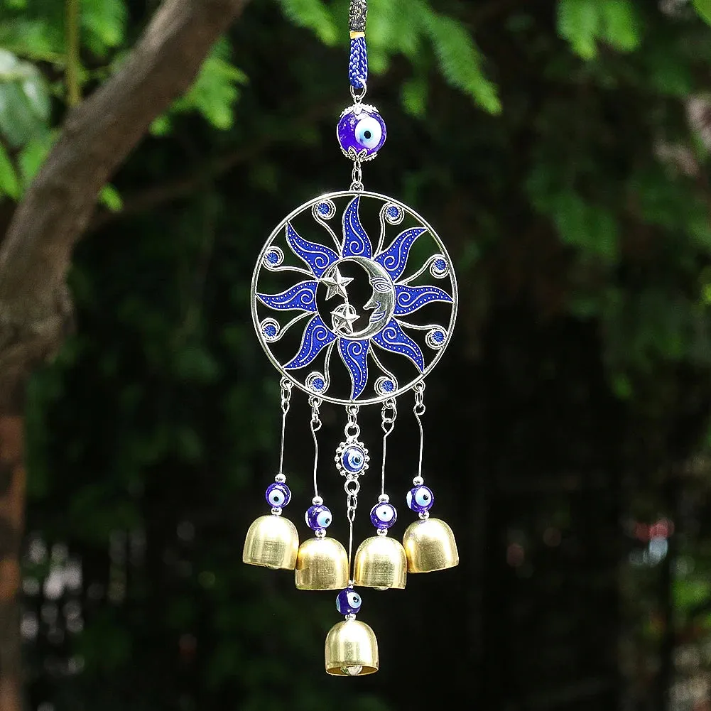 Turkish Blue Eye Wind Chimes Sun Moon Amulet Protection