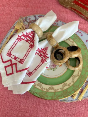 Vintage Napkin Rings, Wooden, Set of 6