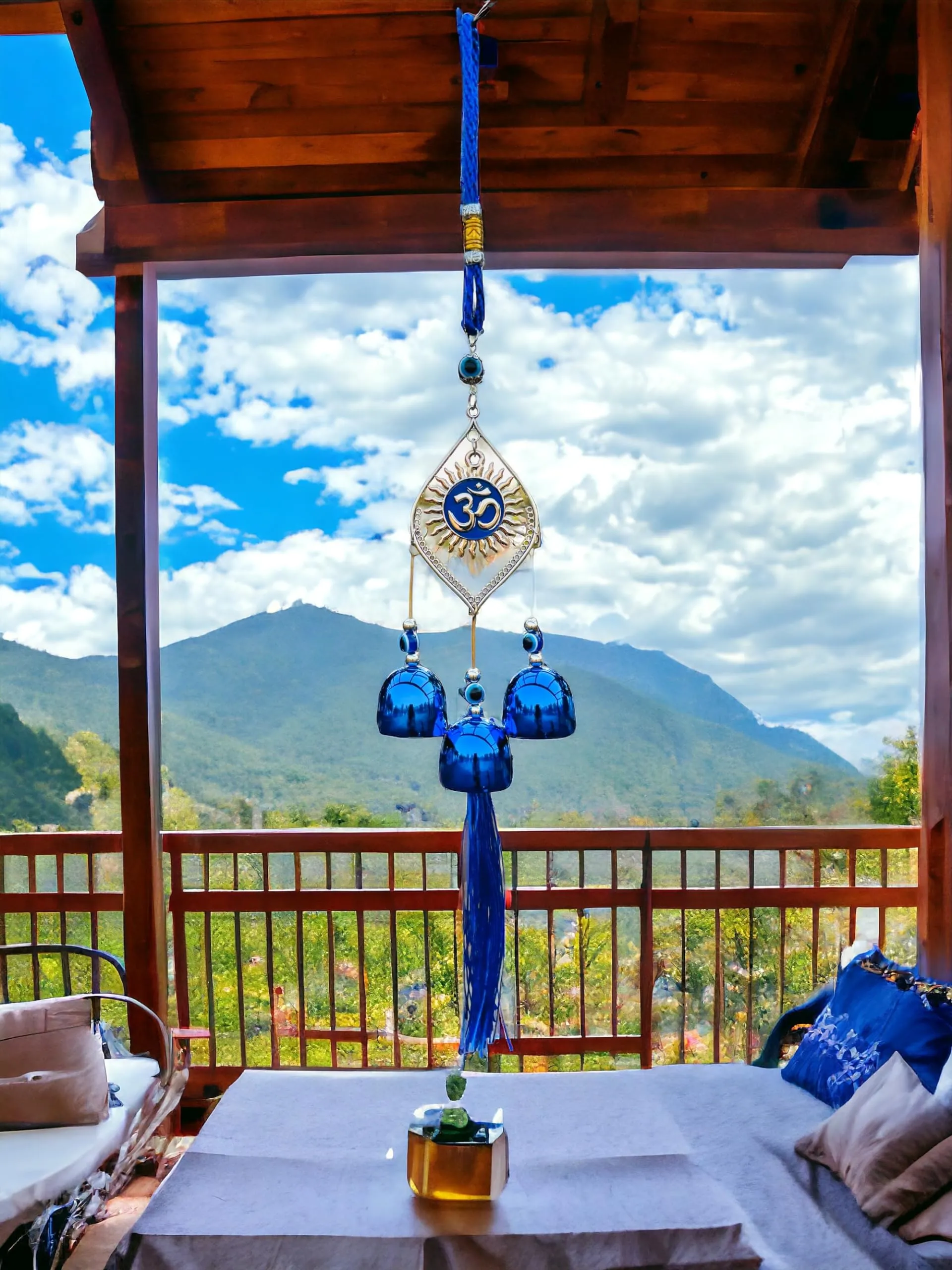 WARMINGO Evil Eye Wind Chime 3 Bells for Home & Office - Brings Positive Vibes & Removes Negative Energy | Evil Eye Wind Chime | Evil Eye OM 3 Bells