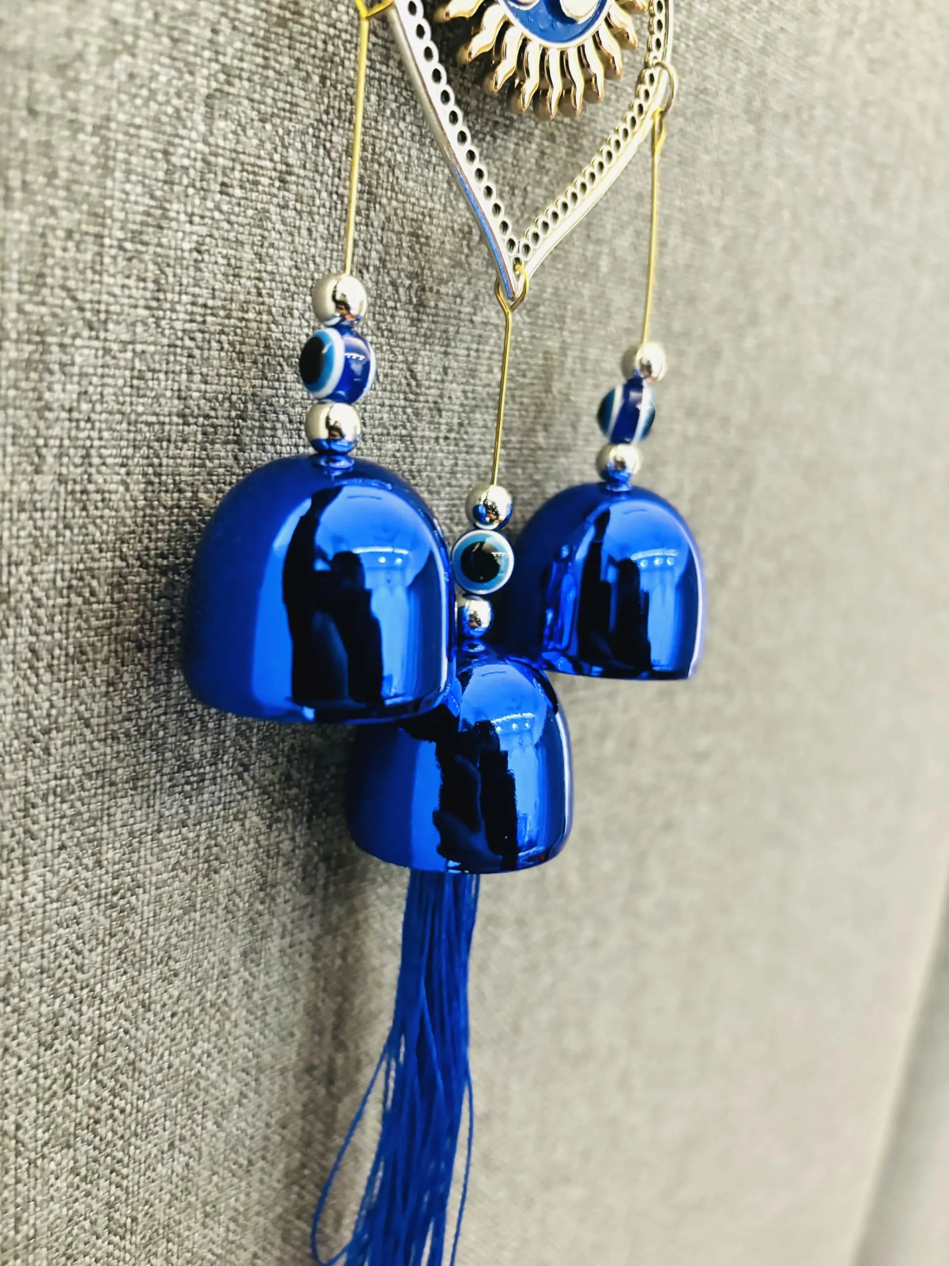 WARMINGO Evil Eye Wind Chime 3 Bells for Home & Office - Brings Positive Vibes & Removes Negative Energy | Evil Eye Wind Chime | Evil Eye OM 3 Bells