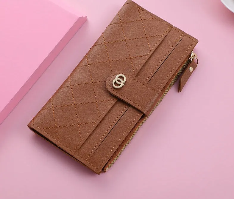 Women Wallets Plaid Pattern Soft PU Leather Long Female Purse With Zipper Quality Fashion Card Holder Wallet For Women