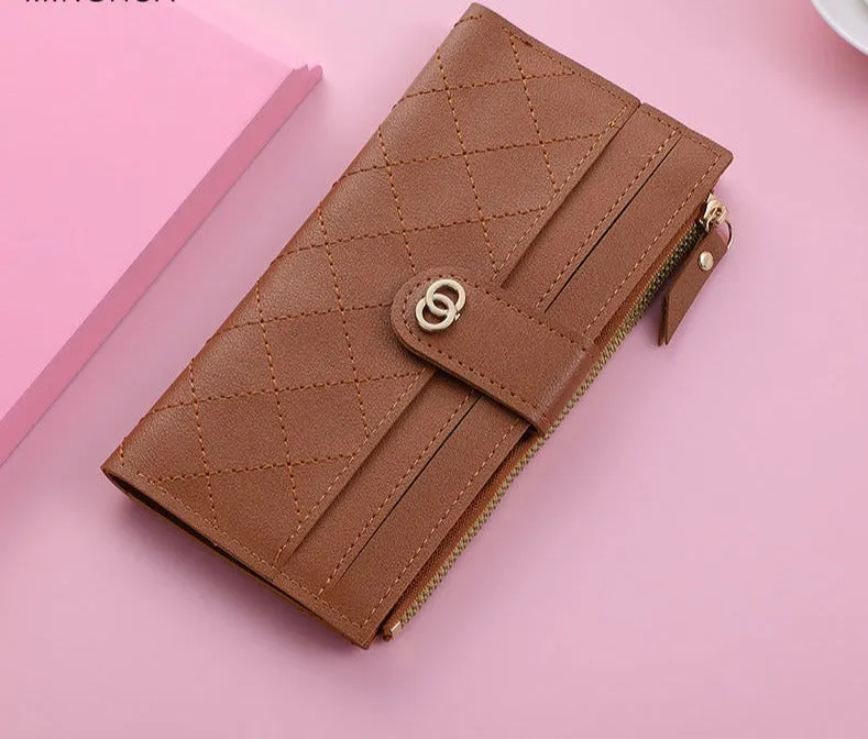 Women Wallets Plaid Pattern Soft PU Leather Long Female Purse With Zipper Quality Fashion Card Holder Wallet For Women