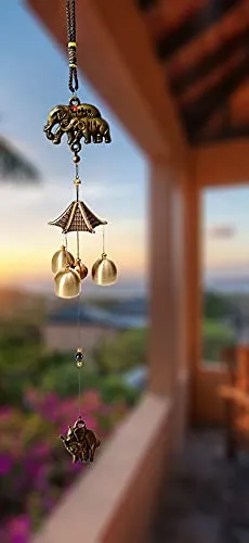 Zobro Elephant Metal Wind Chimes for Home Balcony Garden Positive Energy, Home Decor Hanging Long Brass Bells Gifts for Loved Ones 3 Bells